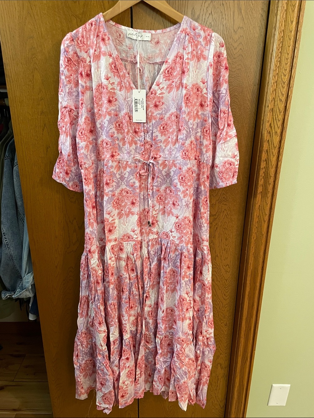 Petal & Pup Pink Floral Tiered Tie-Front Casual Dress